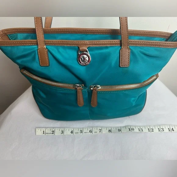 Michael Kors Teal and Brown Tote Bag - Picture 16 of 16